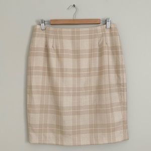 Light Academia Aesthetic Vintage Plaid Check Wool Skirt Beige Size 8